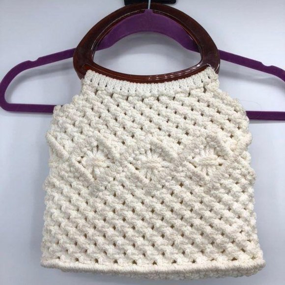 Vintage Hand Made Crocheted Purse Cream - Picture 2 of 14